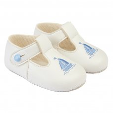 B119: Baby Boys Soft Soled Shoe-White/Sky (Shoe Sizes: 0-3)